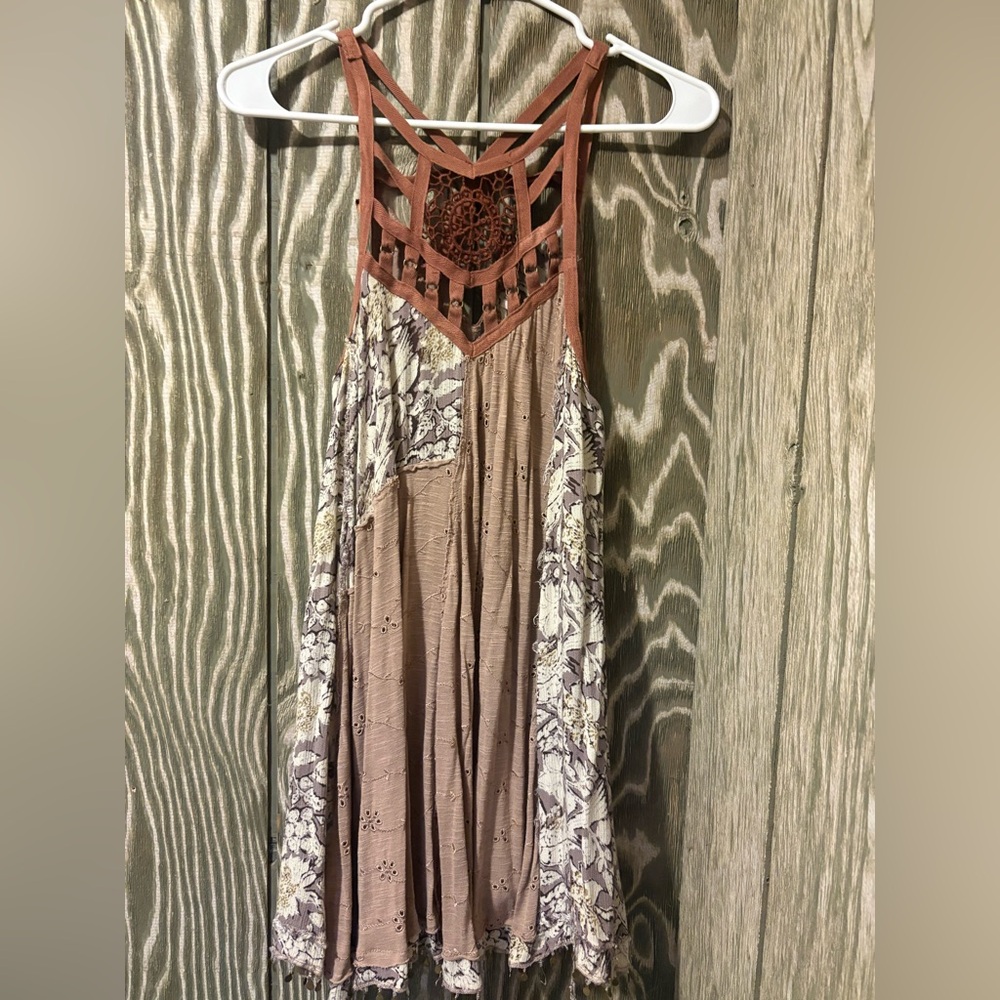 Free People Floral Lace Mini Dress - Brown and Cream